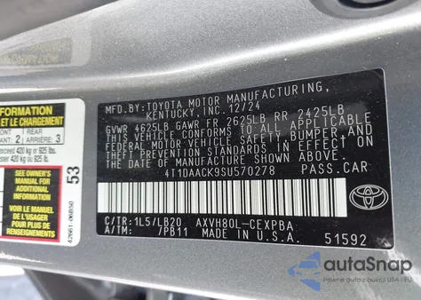 2025 Toyota Camry Xse z USA, uszkodzony, nr VIN 4T1DAACK9SU570278